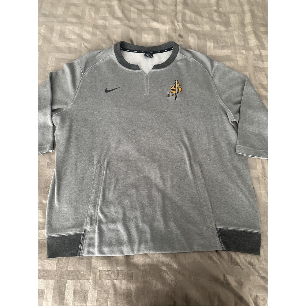Nike Dri Fit Baseball Flux Men XL Gray 3/4-Sleeve Crew Sweatshirt RaglanPullover